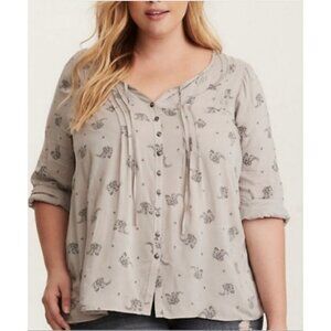 Torrid‎ Gray Black Paisley Button Up Tunic Long Sleeve Blouse Size 1X